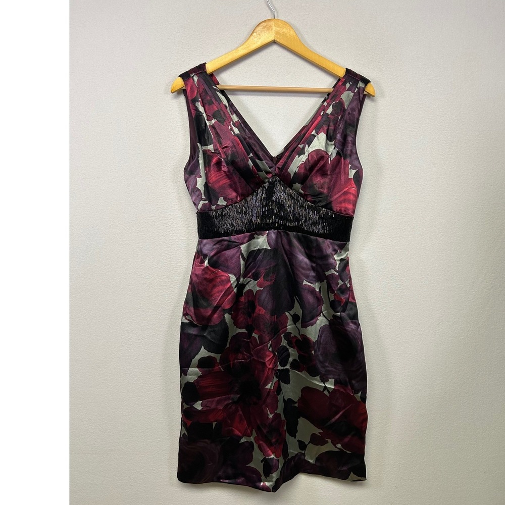 Elegant Floral JS Boutique Womens 10 Purple Beaded Empire Waist Cocktail Dress